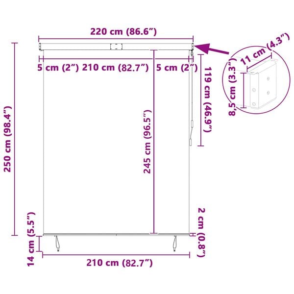 vidaXL Rollo Gestreift Blau und Wei&szlig; 200 x 250 cm Stoff und Aluminium