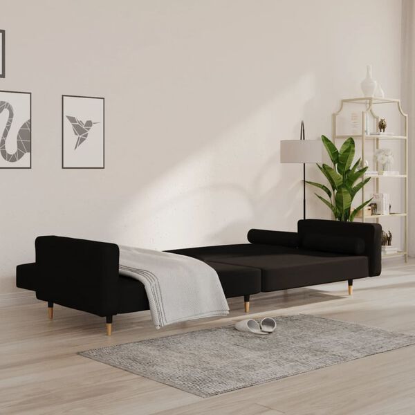 vidaXL Schlafsofa 2-Sitzer mit 2 Kissen Schwarz Samt