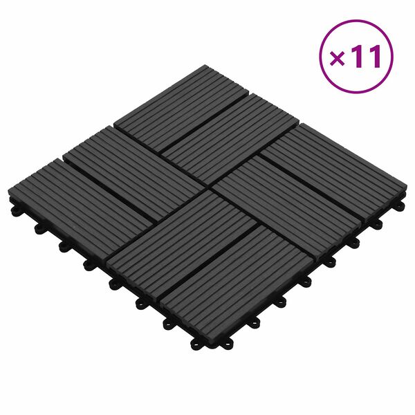 vidaXL Terrassenfliese 11 pcs Schwarz 30 x 30 cm WPC