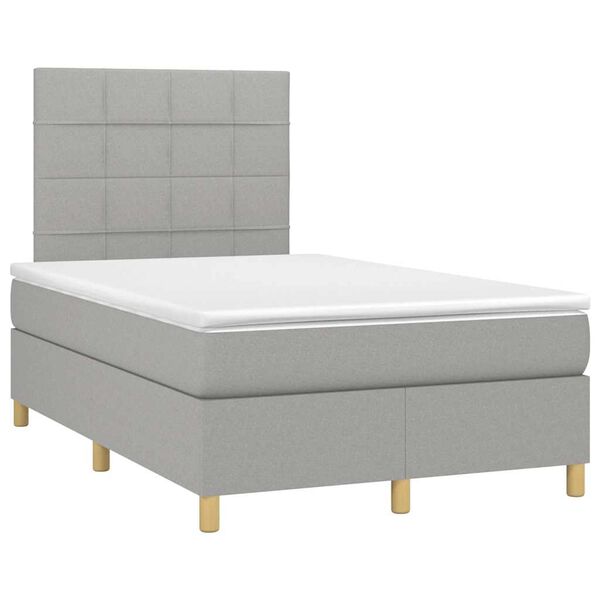vidaXL Boxspringbett mit Matratze & LED Hellgrau 120x190 cm Stoff