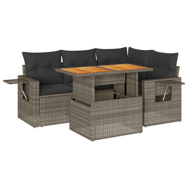 vidaXL 5-tlg. Garten-Sofagarnitur mit Kissen Grau Poly Rattan
