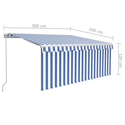 vidaXL Markise Manuell Einziehbar mit Rollo & LED 3x2,5m Blau & Weiß