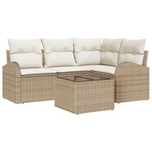 vidaXL Gartensofa-set mit Kissen 5 pcs Beige und Wei&szlig; Poly-Rattan