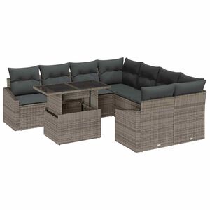 vidaXL Gartensofa-set 9 stk. Grau Poly-Rattan