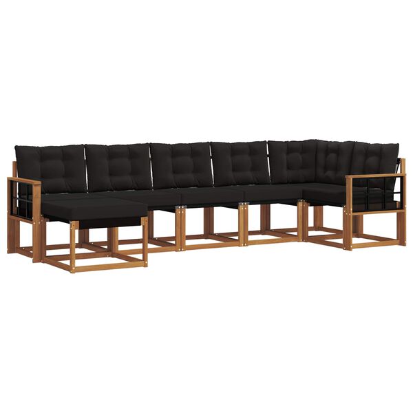 vidaXL Outdoor-Sofagarnitur mit Kissen 7 pcs Nat&uuml;rlich und Schwarz