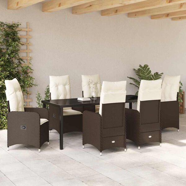 vidaXL Garten Essgruppe mit Kissen 7 pcs Braun Poly Rattan