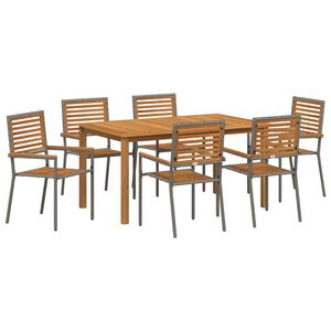 vidaXL Garten Essgruppe 7 stk. Grau Massivholz Akazie