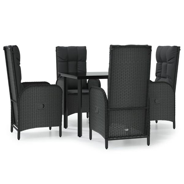 vidaXL 5-tlg. Garten-Essgruppe mit Kissen Schwarz Poly Rattan
