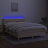 vidaXL Boxspringbett mit Matratze & LED Creme 140x190 cm Stoff