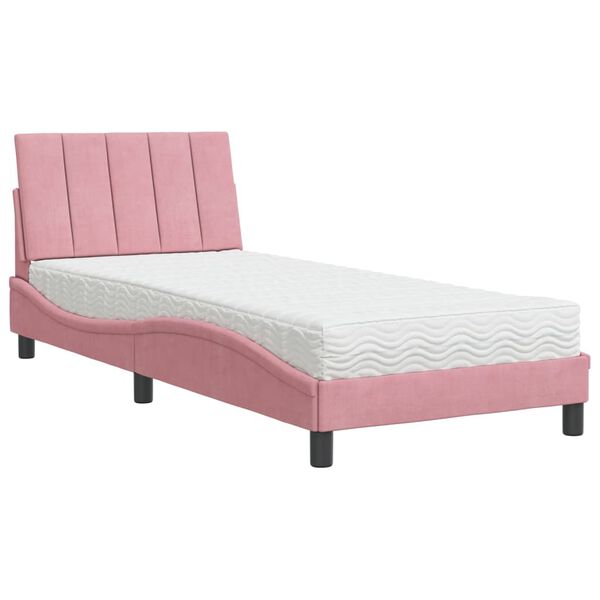 vidaXL Bett mit Matratze "Hanko" Rosa 90x200 cm Samt