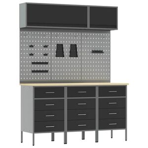 vidaXL Arbeitsschrankset mit Schubladen mit Speicher 8 pcs Schwarz