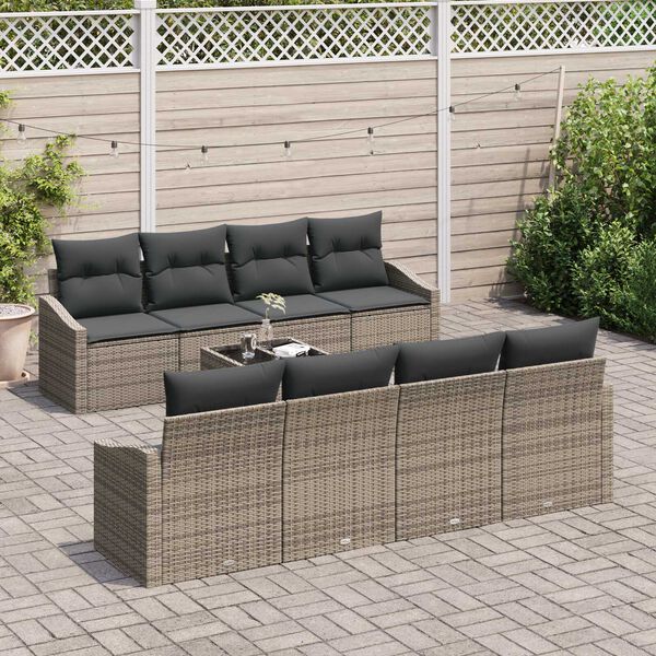 vidaXL Sofa Set mit Kissen mit Kissen 9 pcs Grau Poly Rattan