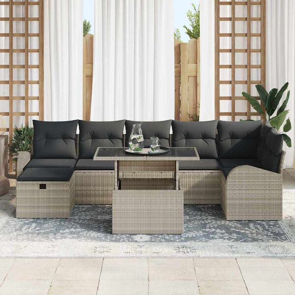 vidaXL Garten-Sofa-Set mit Kissen 8 pcs Hellgrau Poly Rattan