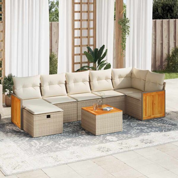 vidaXL 7-tlg. Garten-Sofagarnitur mit Kissen Beige Poly Rattan