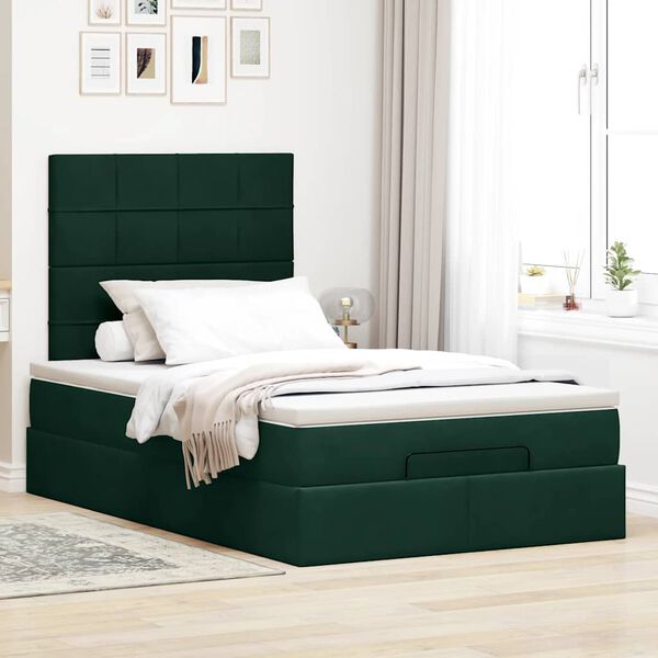 vidaXL Ottoman-Bett mit Matratzen Dunkelgr&uuml;n 120x190 cm Samt