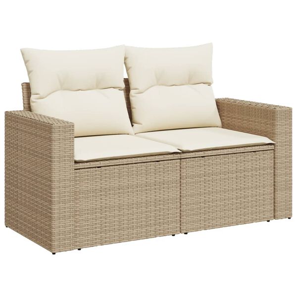vidaXL 4-tlg. Garten-Sofagarnitur mit Kissen Beige Poly Rattan