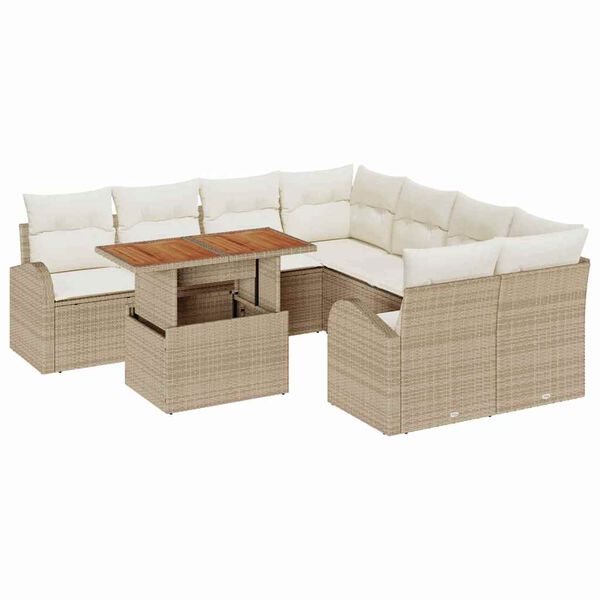 vidaXL Garten-Sofa-Set mit Kissen 9 pcs Beige und Creme