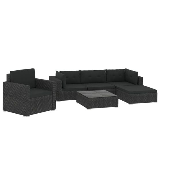 vidaXL 6-tlg. Garten-Lounge-Set mit Kissen Poly Rattan Schwarz