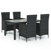 vidaXL 5-tlg. Garten-Essgruppe mit Kissen Poly Rattan Schwarz