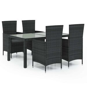 vidaXL 5-tlg. Garten-Essgruppe mit Kissen Poly Rattan Schwarz