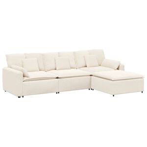 vidaXL Modulares Sofa mit Fu&szlig;hocker und Kissen Cream