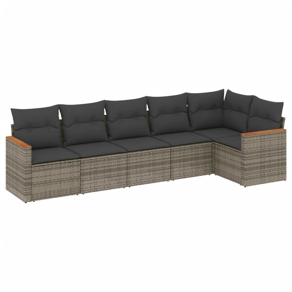 vidaXL 6-tlg. Garten-Sofagarnitur mit Kissen Grau Poly Rattan