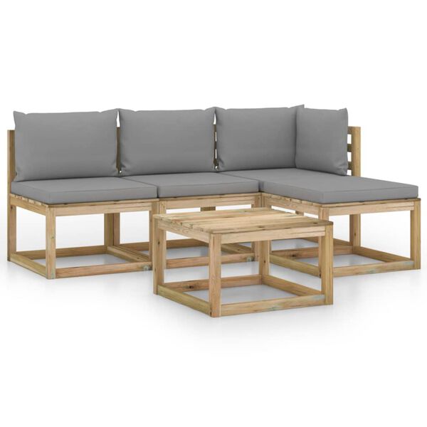vidaXL 5-tlg. Garten-Lounge-Set mit Grauen Kissen