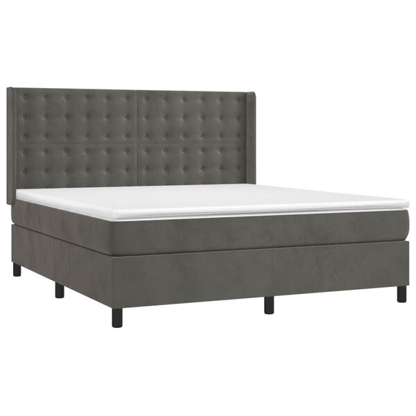 vidaXL Boxspringbett mit Matratze & LED Dunkelgrau 160x200 cm Samt