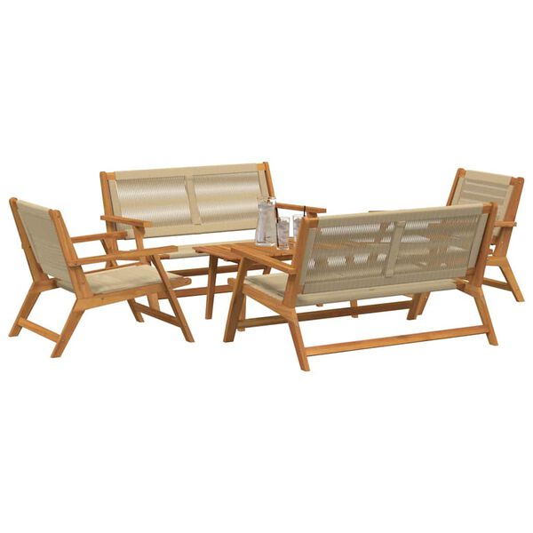 vidaXL Gartenst&uuml;hle mit Tisch 5 pcs Beige Massivholz Akazie