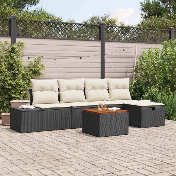 vidaXL Gartensofa-set mit Kissen 6 pcs Schwarz Poly Rattan