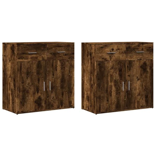 vidaXL Sideboards 2 Stk. Räuchereiche 79x38x80 cm Holzwerkstoff