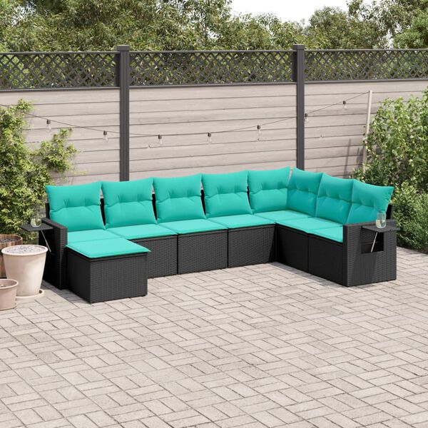 vidaXL 8-teiliges Gartensofa-Set mit Kissen, schwarzes Polyrattan