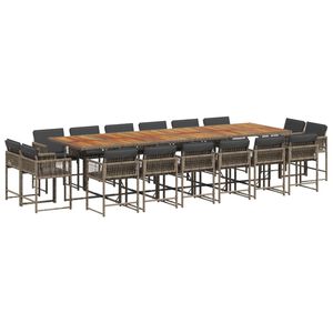 vidaXL 17-tlg. Garten-Essgruppe mit Kissen Grau Poly Rattan