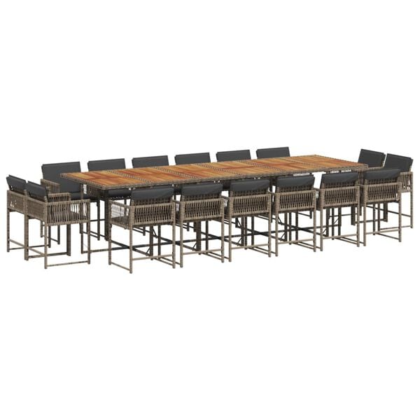 vidaXL 17-tlg. Garten-Essgruppe mit Kissen Grau Poly Rattan