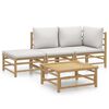 vidaXL 4-tlg. Garten-Lounge-Set mit Hellgrauen Kissen Bambus