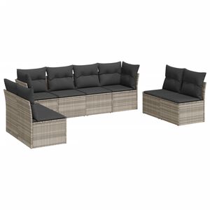vidaXL 8-tlg. Garten-Sofagarnitur mit Kissen Hellgrau Poly Rattan