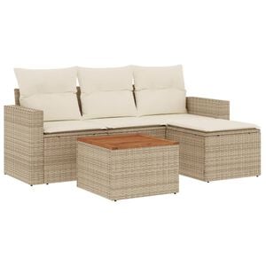 vidaXL 5-tlg. Garten-Sofagarnitur mit Kissen Beige Poly Rattan