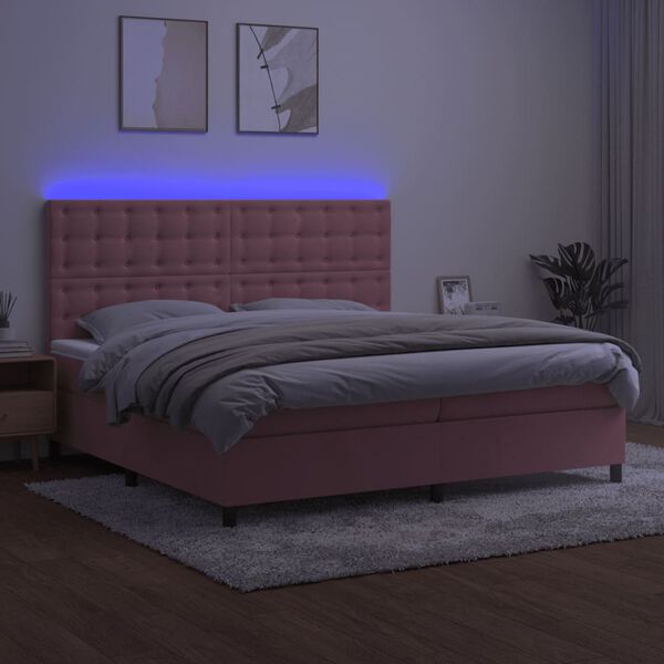 vidaXL Boxspringbett mit Matratze & LED Rosa 200x200 cm Samt