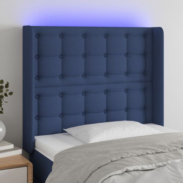 vidaXL LED Kopfteil Blau 103x16x118/128 cm Stoff