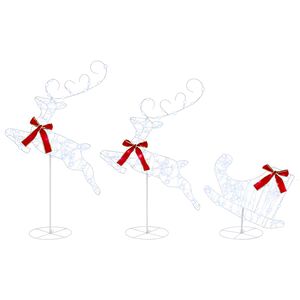 vidaXL Weihnachtsrentier mit Schlitten 3 stk. 160 LEDs Kaltwei&szlig;