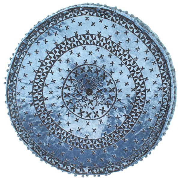 vidaXL Pouf mit Stickerei Rund Samt 60&times;25 cm Blau