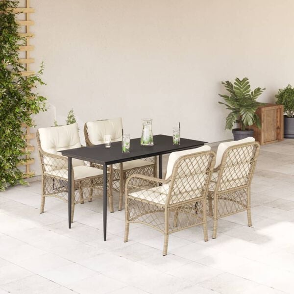 vidaXL 5-tlg. Garten-Essgruppe mit Kissen Beige Poly Rattan