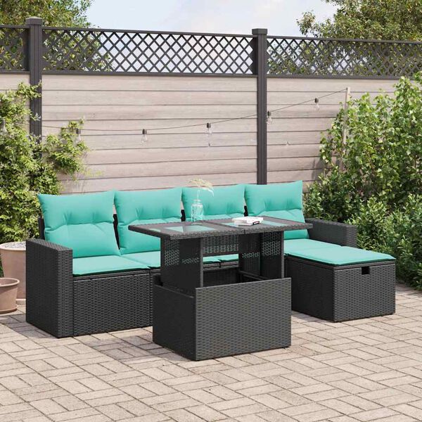 vidaXL 6-tlg. Garten-Sofagarnitur mit Kissen Grau Poly Rattan Akazie