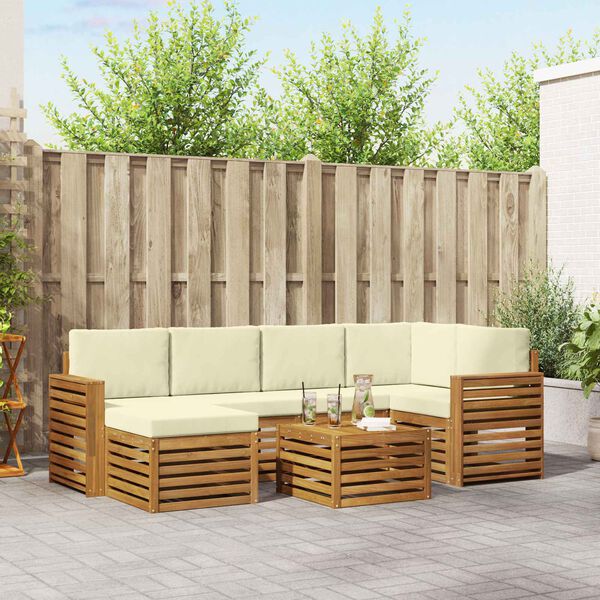 vidaXL Ecksofa Set mit Kissen 7 pcs Natur und Creme Massivholz Akazie