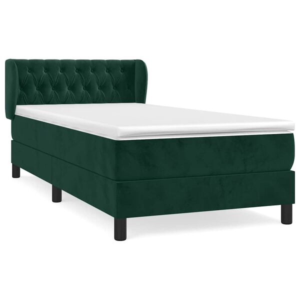 vidaXL Boxspringbett mit Matratze Dunkelgr&uuml;n 100x200 cm Samt