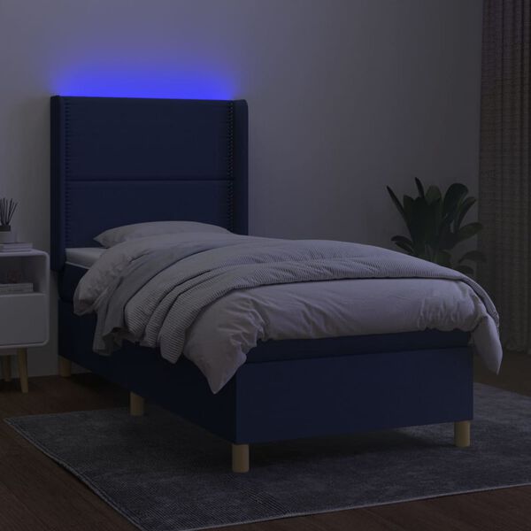 vidaXL Boxspringbett mit Matratze & LED Blau 80x200 cm Stoff