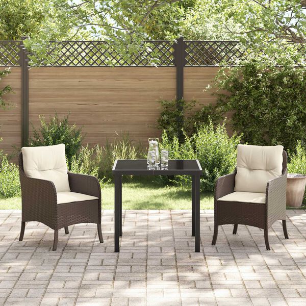 vidaXL Garten Essgruppe mit Kissen 3 pcs Braun Poly-Rattan