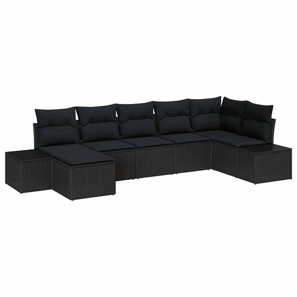 vidaXL Gartensofa-set mit Kissen 7 pcs Schwarz Poly-Rattan