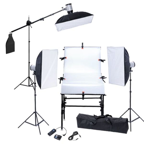 Studioset Aufnahmetisch 3 Softboxen 50 x 70 cm 3 Blitzk&ouml;pfe 3 Stative
