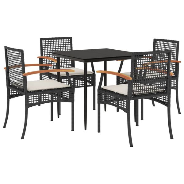 vidaXL 5-tlg. Garten-Essgruppe mit Kissen Schwarz Poly Rattan